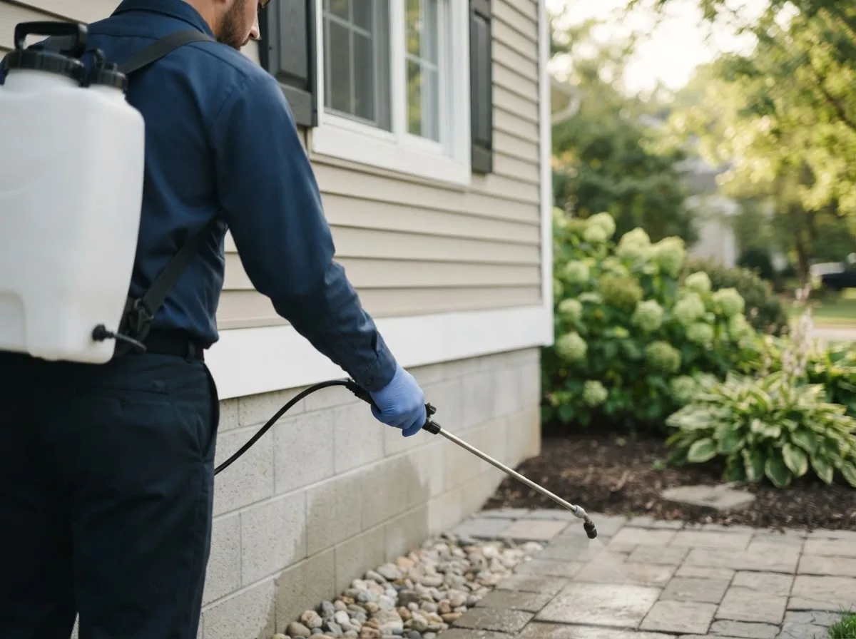 Pest control technician inspecting a home in Scranton, ND